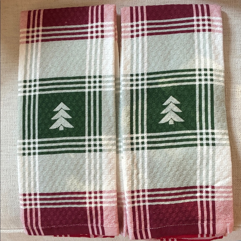 Martha Stewart Holiday "Christmas Tree" Plaid Dishtowel Set of 2, NWOT